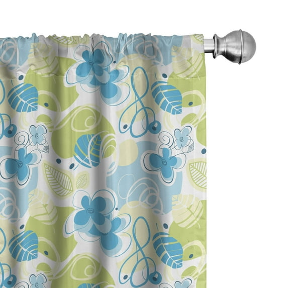 Ambesonne Floral Curtains, Pastel Whimsical Doodle, Pair of 28"x95", Blue Green White