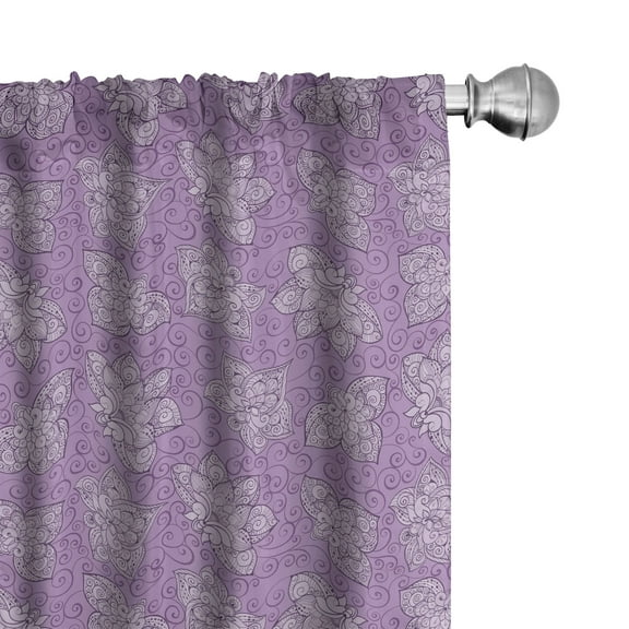 Ambesonne Floral Curtains, Pastel Zentangle Flowers Art, Pair of 28"x95", Mauve Lilac and Violet