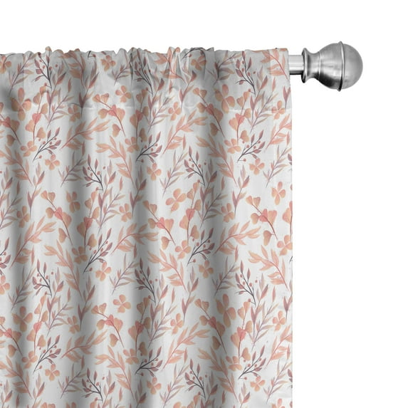 Ambesonne Floral Curtains, Peachy Feminine Theme Flower, Pair of 28"x63", Peach Pale Mauve Salmon