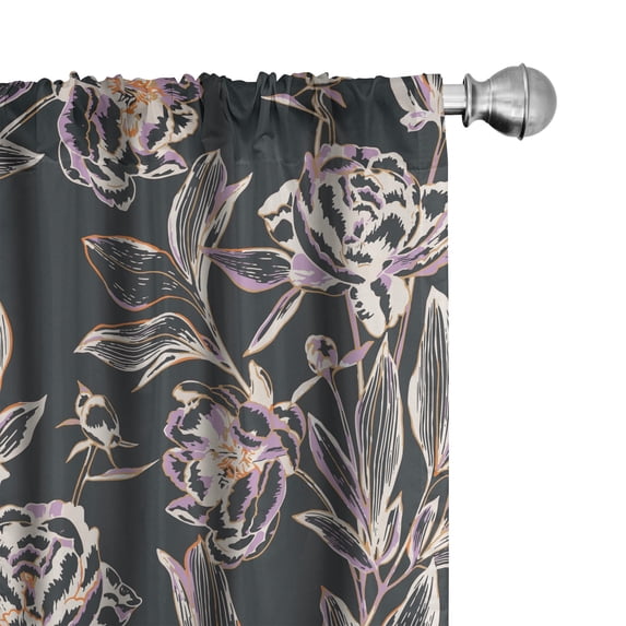 Ambesonne Floral Curtains, Peonies Leaves Vintage Plot, Pair of 28"x84", Dark Grey and Pale Yellow