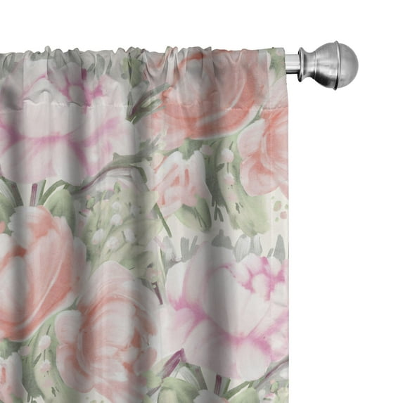 Ambesonne Floral Curtains, Peonies Oil Painting Plot, Pair of 28"x84", Coral Pistachio Green
