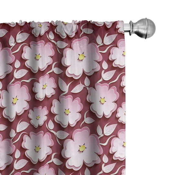 Ambesonne Floral Curtains, Petal of Japanese Cherry, Pair of 28"x84", Pale Pink Maroon Yellow
