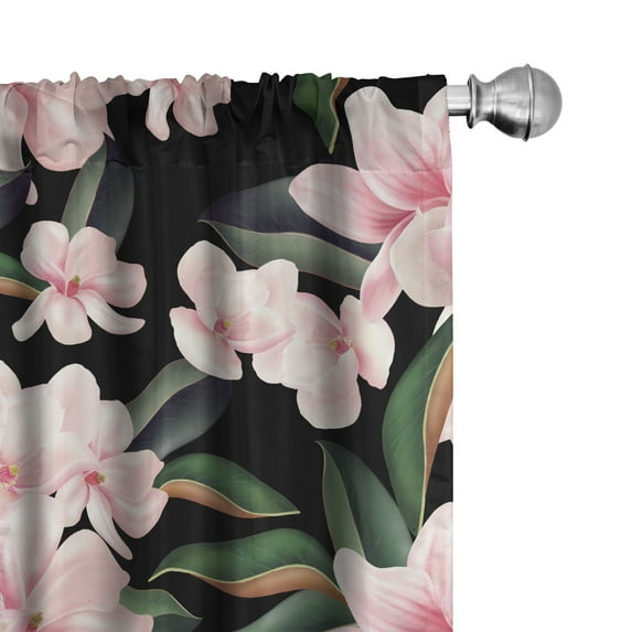 Ambesonne Floral Curtains, Pinkish Magnolias Pattern, Pair of 28"x95", Jade Green and Pastel Pink