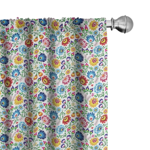 Ambesonne Floral Curtains, Polish Colorful Foliage, Pair of 28"x95", Multicolor