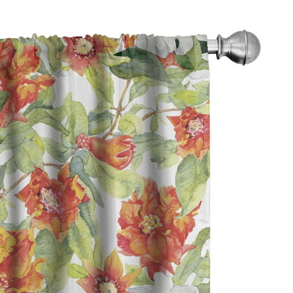 Ambesonne Floral Curtains, Pomegranate Camellia Flowers, Pair of 28"x95", Burnt Sienna Pale Green
