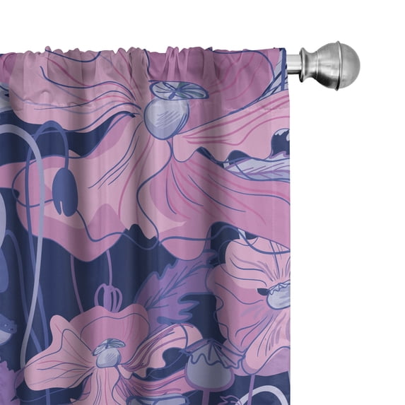Ambesonne Floral Curtains, Poppies Cartoon Simplistic, Pair of 28"x84", Pale Purple and Ceil Blue