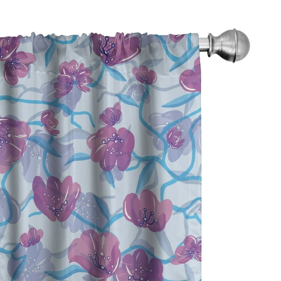 Ambesonne Floral Curtains, Poppy Flowers Blooming Print, Pair of 28"x95", Pale Fuchsia and Soft Blue