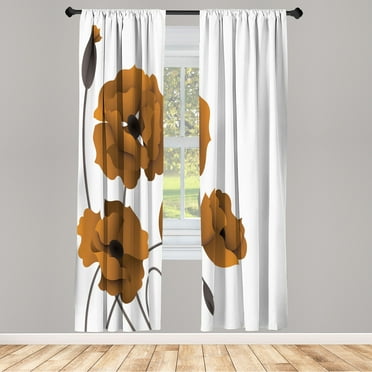 Ambesonne Floral Curtains, Poppy Flowers Buds Pastoral, Pair of 28"x63", Amber Grey