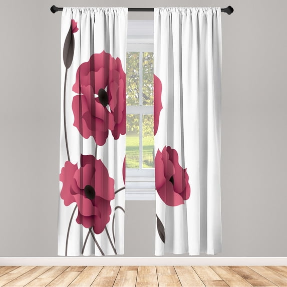 Ambesonne Floral Curtains, Poppy Flowers Buds Pastoral, Pair of 28"x63", Dried Rose