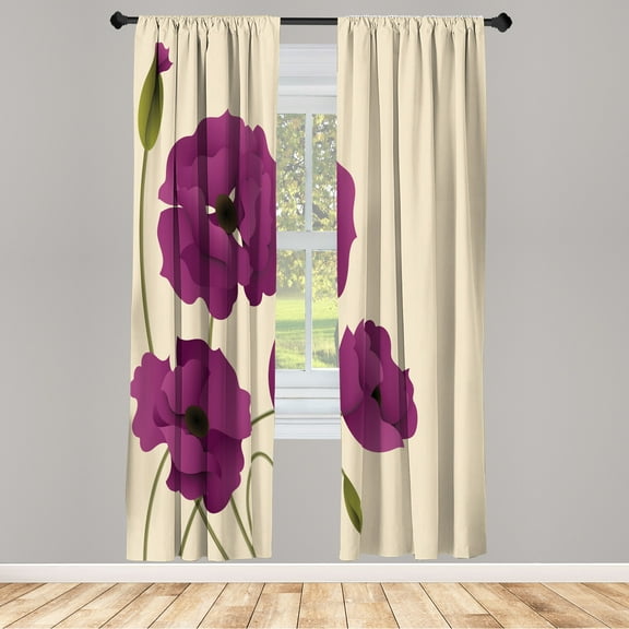 Ambesonne Floral Curtains, Poppy Flowers Buds Pastoral, Pair of 28"x63", Fuchsia Rose