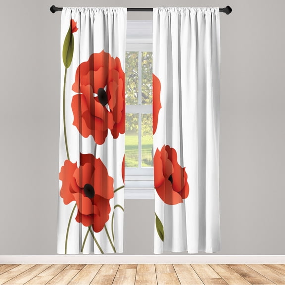 Ambesonne Floral Curtains, Poppy Flowers Buds Pastoral, Pair of 28"x95", Burnt Sienna