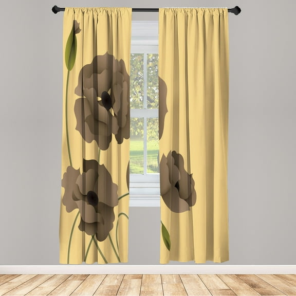 Ambesonne Floral Curtains, Poppy Flowers Buds Pastoral, Pair of 28"x95", Sand Brown