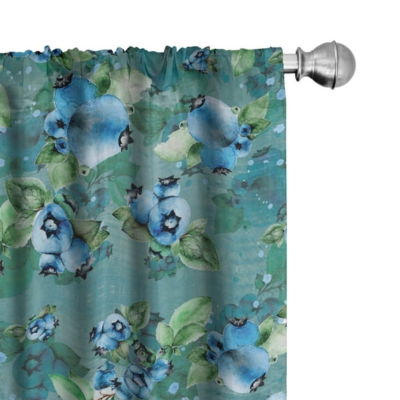 Ambesonne Floral Curtains, Print of Blueberries Leaves, Pair of 28"x63", Hunter Green Sea Blue