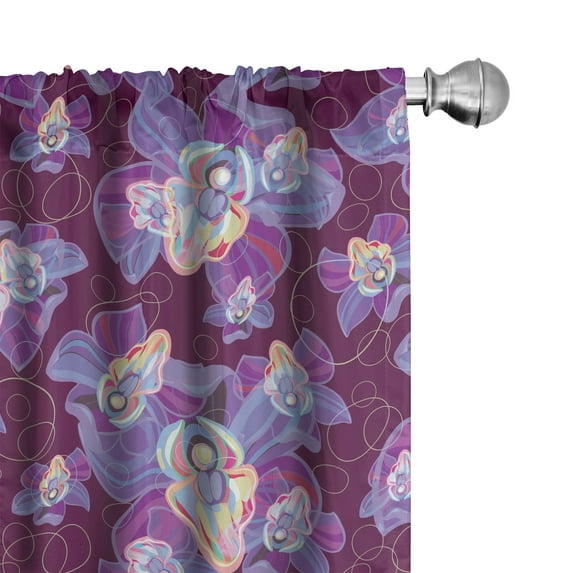 Ambesonne Floral Curtains, Psychedelic Floating Flowers, Pair of 28"x63", Plum Soft Blue Lavender