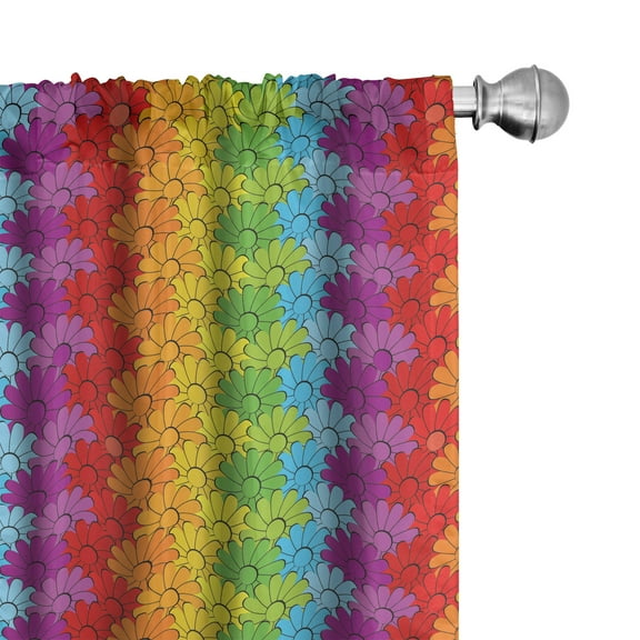 Ambesonne Floral Curtains, Rainbow Colored Flowers, Pair of 28"x84", Multicolor