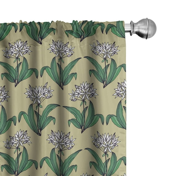 Ambesonne Floral Curtains, Ramnons Leaves Flowers Art, Pair of 28"x95", Sea Green and Pale Camel