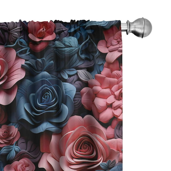 Ambesonne Floral Curtains, Realistic Flowers Bohemian, Pair of 28"x63", Dark Pink Violet Blue