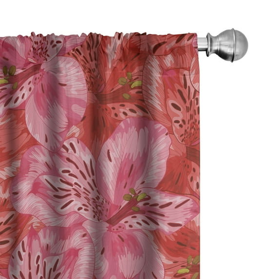 Ambesonne Floral Curtains, Red Alstroemeria Flowers Art, Pair of 28"x84", Pastel Pink and Dark Coral