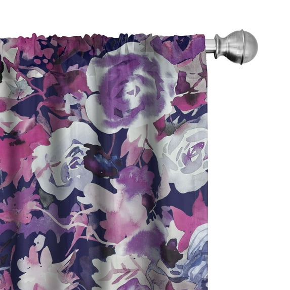 Ambesonne Floral Curtains, Repeating Watercolor Roses, Pair of 28"x95", Hot Pink and Night Blue