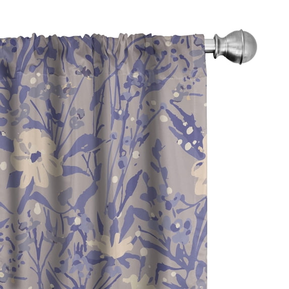Ambesonne Floral Curtains, Retro Garden Flowers Plot, Pair of 28"x95", Pale Mustard and Blue Violet
