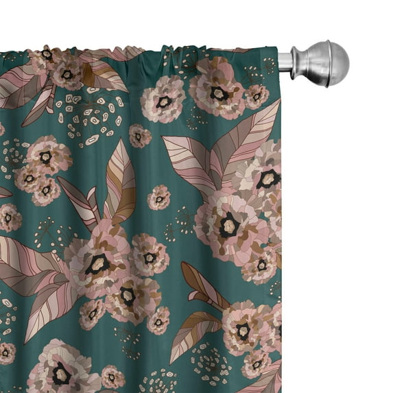 Ambesonne Floral Curtains, Retro Roses and Peonies Art, Pair of 28"x84", Grey Teal Blush Cocoa