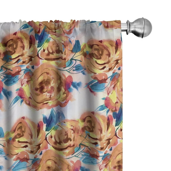 Ambesonne Floral Curtains, Retro Roses on Pink Backdrop, Pair of 28"x63", Ginger Sea Blue Rose