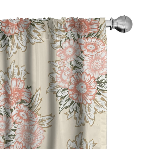 Ambesonne Floral Curtains, Romantic Daisy Gerbera Posy, Pair of 28"x95", Beige Coral and Dark Tan