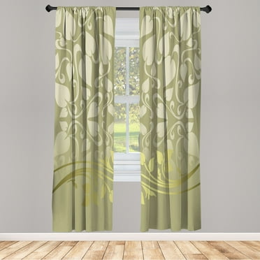Ambesonne Floral Curtains, Romantic Leafy Pattern Bloom, Pair of 28"x63", Pale Green
