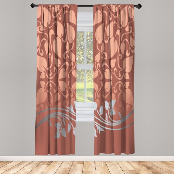 Ambesonne Floral Curtains, Romantic Leafy Pattern Bloom, Pair of 28"x84", Pale Redwood