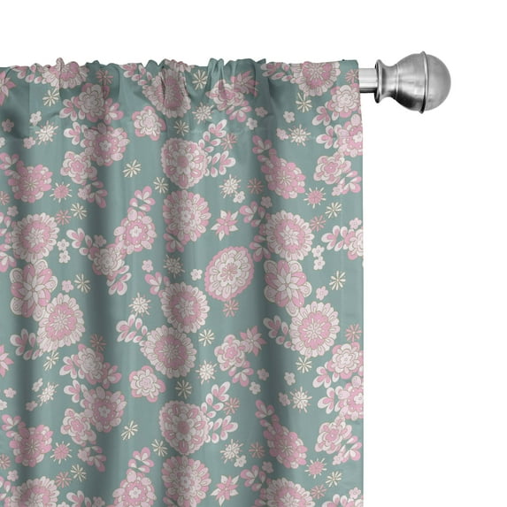 Ambesonne Floral Curtains, Romantic Pastel Foliage, Pair of 28"x95", Slate Blue Pale Pink