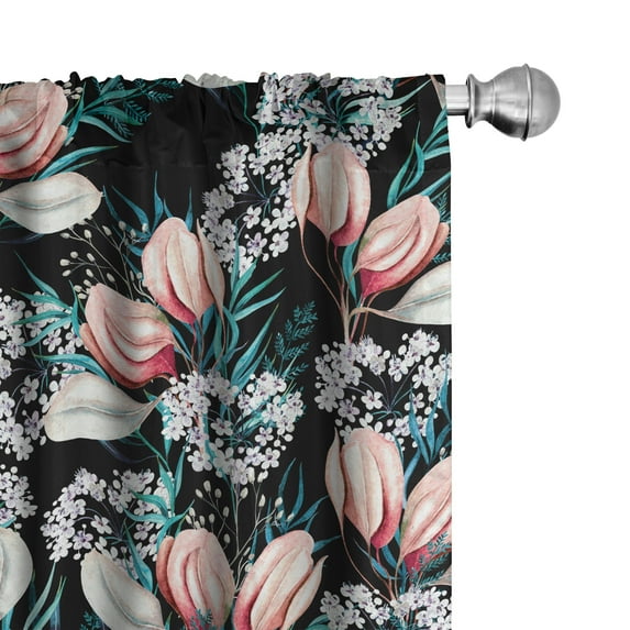 Ambesonne Floral Curtains, Rose Gypsophila Lavender Art, Pair of 28"x63", Dark Pink Turquoise and White