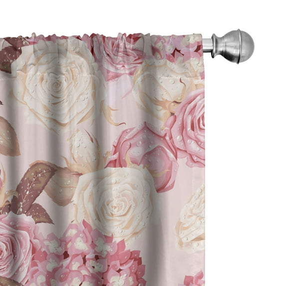 Ambesonne Floral Curtains, Rose Hydrangea Flowers Plot, Pair of 28"x63", Pastel Pink Pale Peach