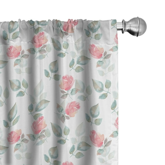 Ambesonne Floral Curtains, Rose Petals Blossoms, Pair of 28"x84", Pale Pink Turquoise