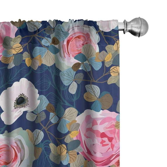 Ambesonne Floral Curtains, Roses Flowers Simplistic Art, Pair of 28"x95", Violet Blue Soft Pink