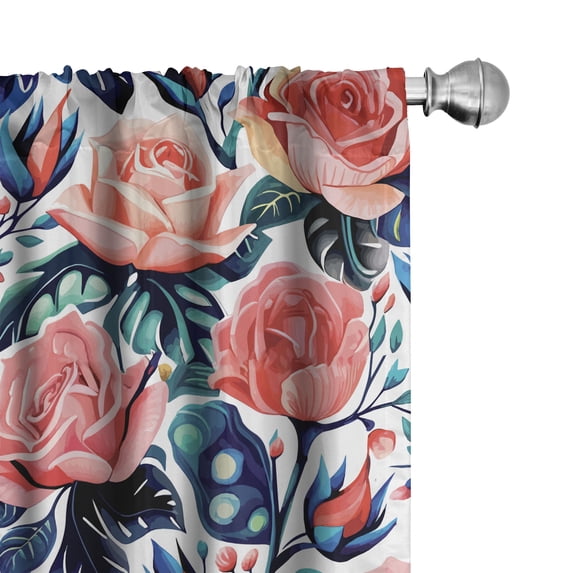 Ambesonne Floral Curtains, Roses Garden Botanic Love, Pair of 28"x95", Coral Sky Blue and White