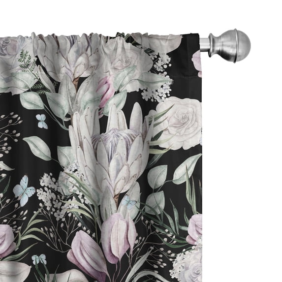 Ambesonne Floral Curtains, Roses Lavender Eucalyptus, Pair of 28"x84", Purple Grey and Off White