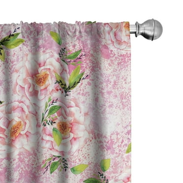 Ambesonne Floral Curtains, Roses Leaves Splashes Plot, Pair of 28"x63", Apple Green and Pastel Pink