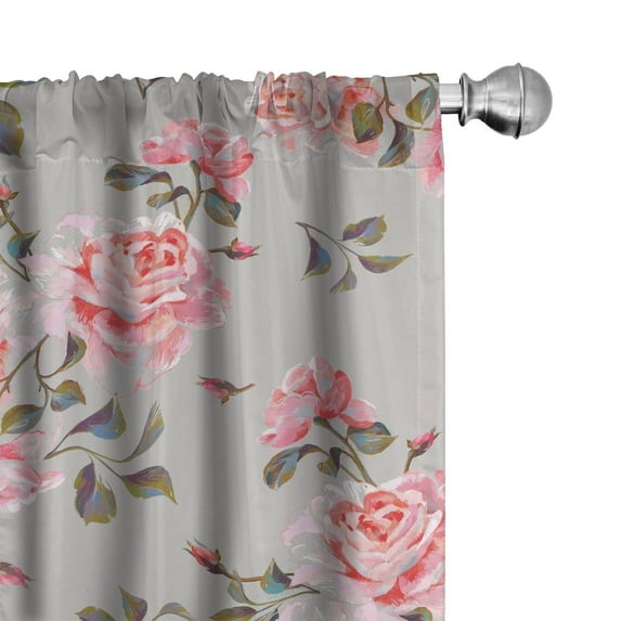 Ambesonne Floral Curtains, Roses Vintage Garden Art, Pair of 28"x95", Pale Ruby Caramel Fawn