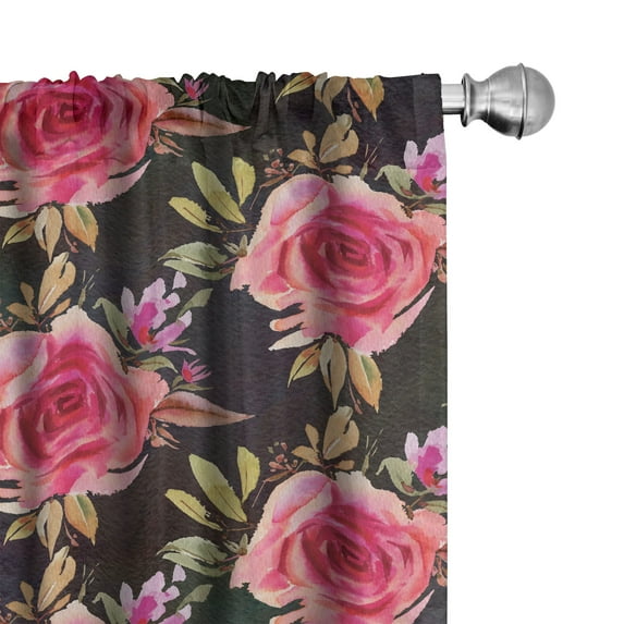 Ambesonne Floral Curtains, Roses Vintage Grunge Pattern, Pair of 28"x95", Dark Coral and Earth Yellow