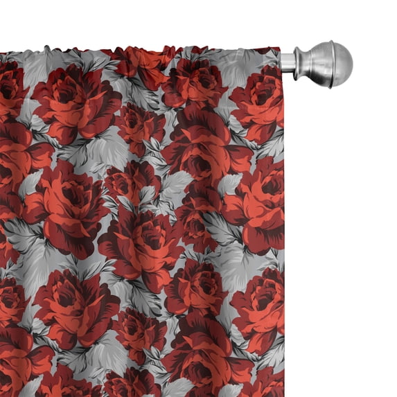 Ambesonne Floral Curtains, Roses Vintage Valentines, Pair of 28"x95", Red Grey Black