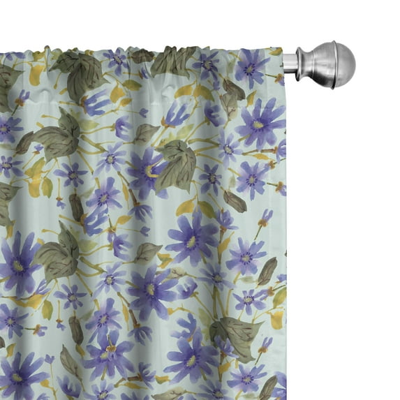 Ambesonne Floral Curtains, Rustic Bushy Wild Daisies, Pair of 28"x63", Mustard Coral Sage Green