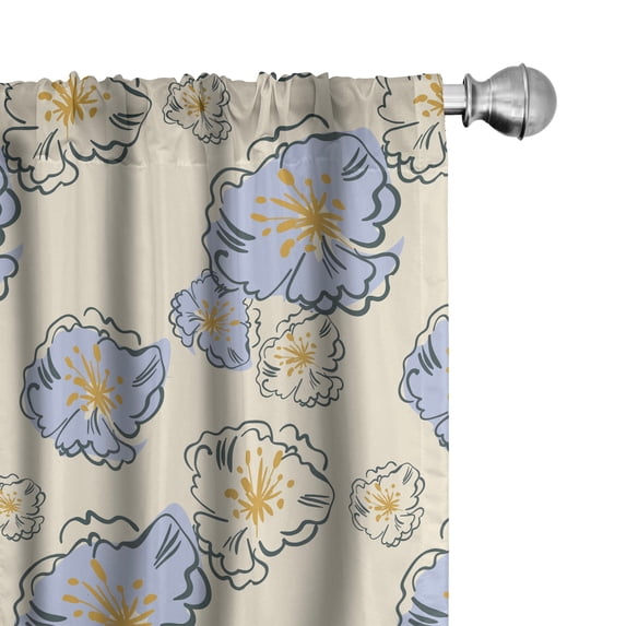 Ambesonne Floral Curtains, Scandinavian Modern Flowers, Pair of 28"x84", Pale Ceil Blue and Yellow