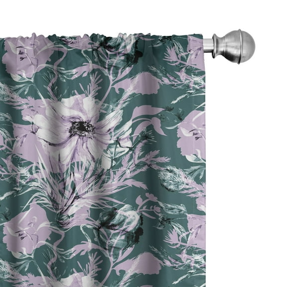 Ambesonne Floral Curtains, Scattered Flower Silhouette, Pair of 28"x63", Dark Teal and Soft Pink