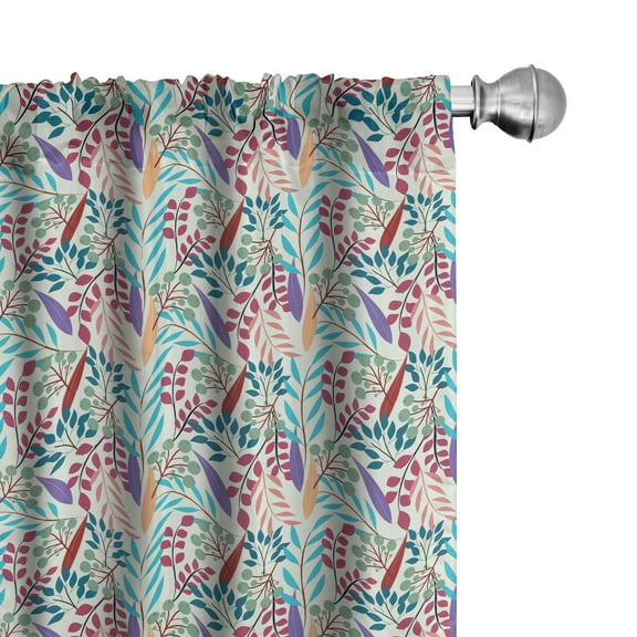 Ambesonne Floral Curtains, Scattered Leaves Vintage Art, Pair of 28"x84", Blue Violet and Dark Magenta
