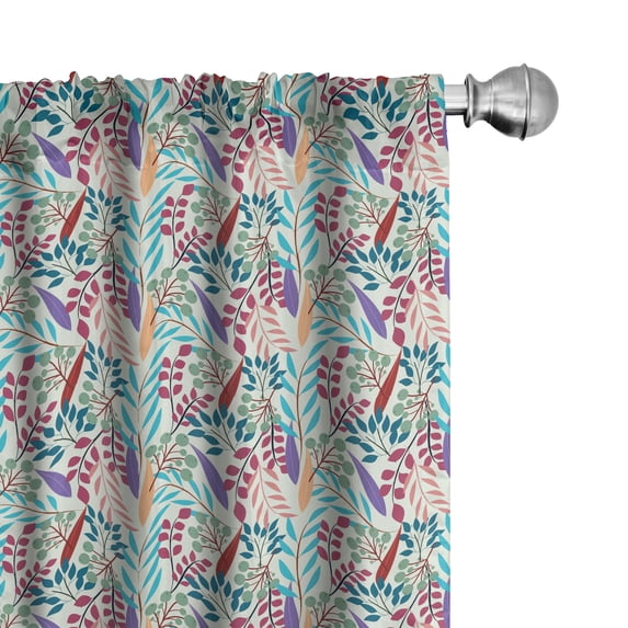 Ambesonne Floral Curtains, Scattered Leaves Vintage Art, Pair of 28"x95", Blue Violet and Dark Magenta