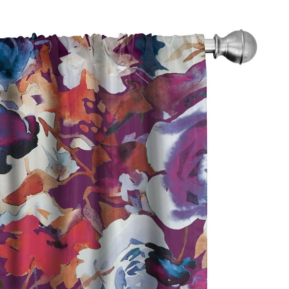 Ambesonne Floral Curtains, Scattered Roses Flowers Art, Pair of 28"x95", Dark Pink Dried Rose