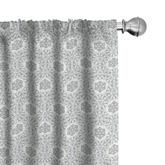 Ambesonne Floral Curtains, Scroll Curls Mosaic Tile, Pair of 28"x95", Black Blue and White