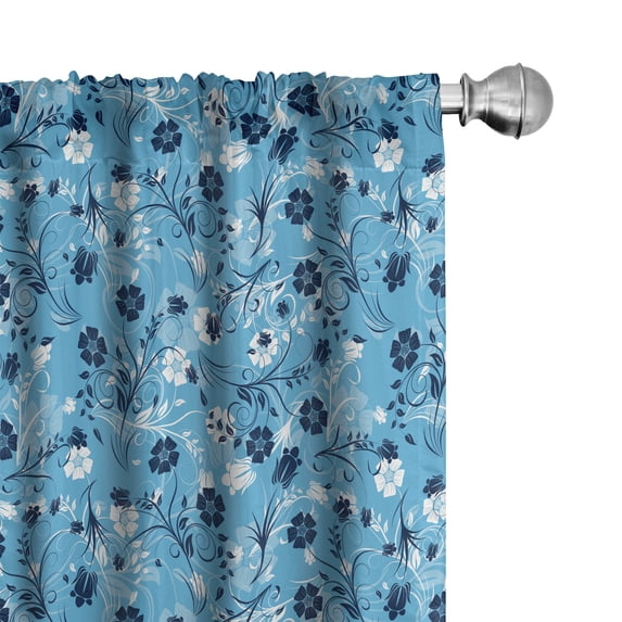Ambesonne Floral Curtains, Shabby Plant Petals, Pair of 28"x63", Dark Blue White