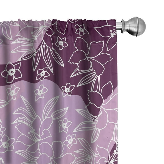 Ambesonne Floral Curtains, Simple Art Botanical Plot, Pair of 28"x84", Pale Lilac White Mauve