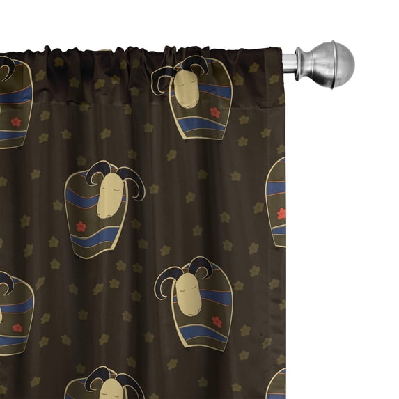 Ambesonne Floral Curtains, Sleeping Sheep with Flowers, Pair of 28"x95", Seal Brown Pale Camel